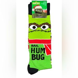 Sesame Street Oscar The Grouch Crew Socks 1Pair Men 6.5-12 Green BahHumBug XMas